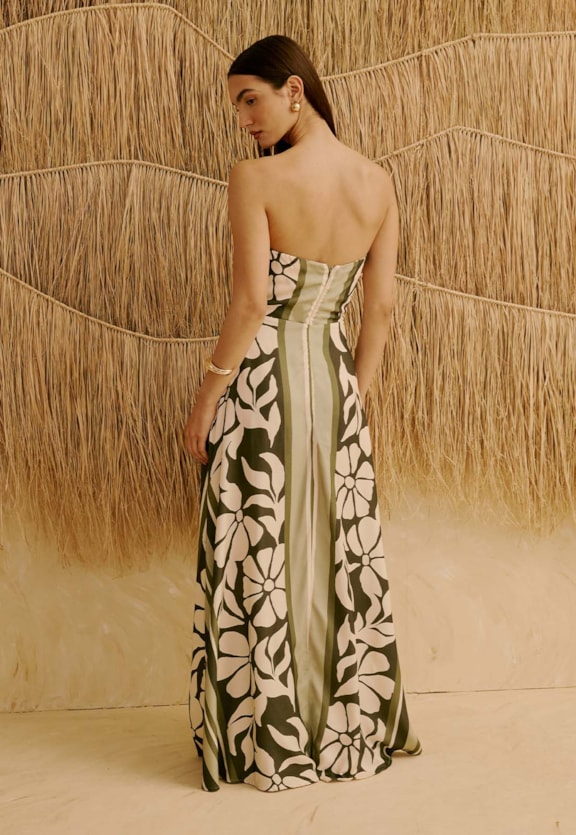 Vestido Longo Tomara Que Caia Godê Estampado Wayra Vista Traseira