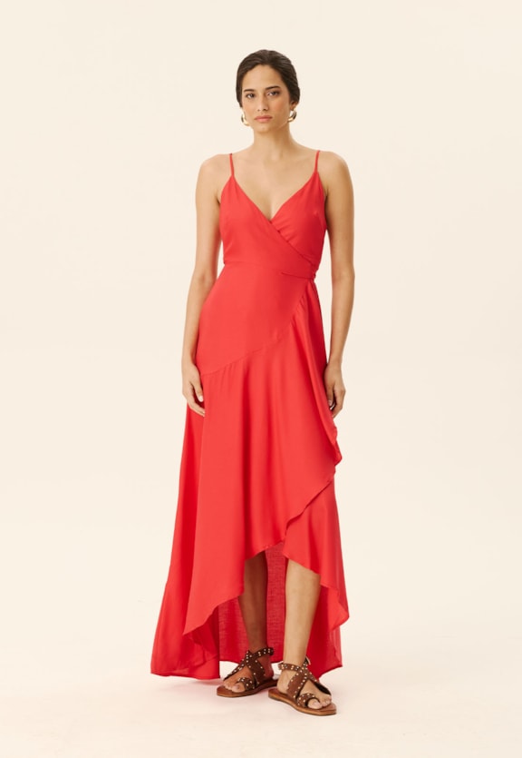 Vestido Longo Transpasse Babado Vista Frontal