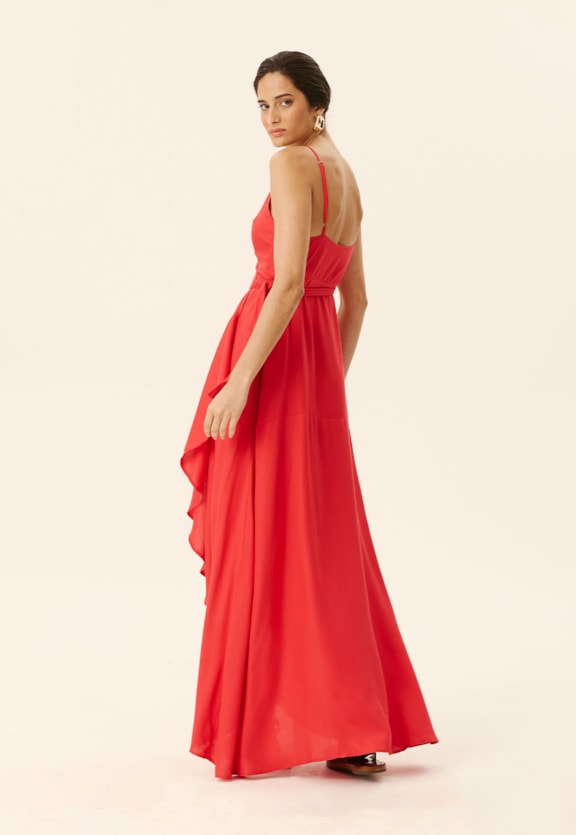 Vestido Longo Transpasse Babado Vista Traseira