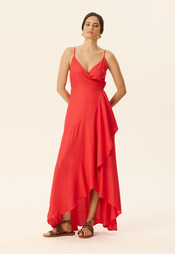 Vestido Longo Transpasse Babado