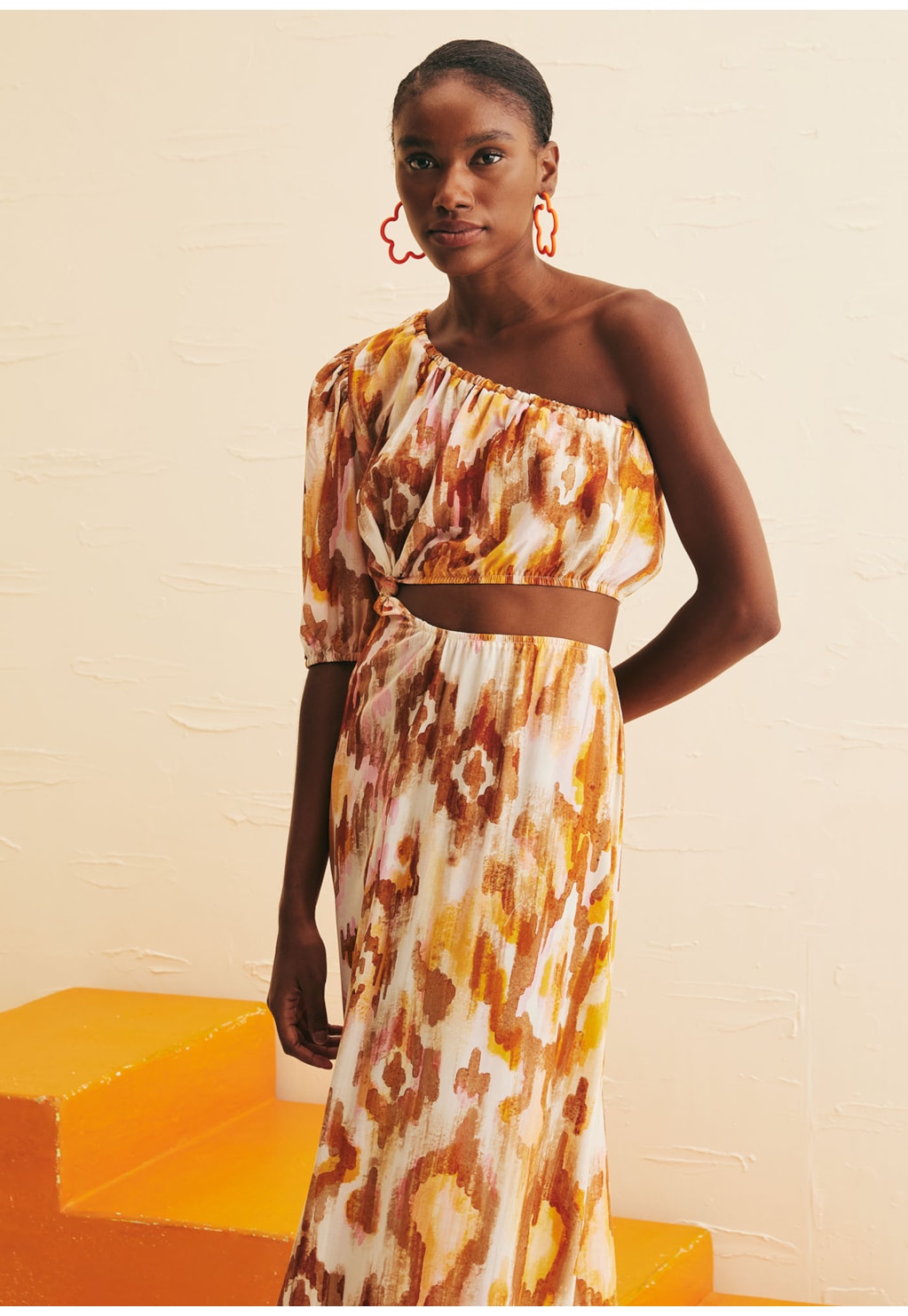 Vestido Longo Transpasse Cintura Estampado Ica