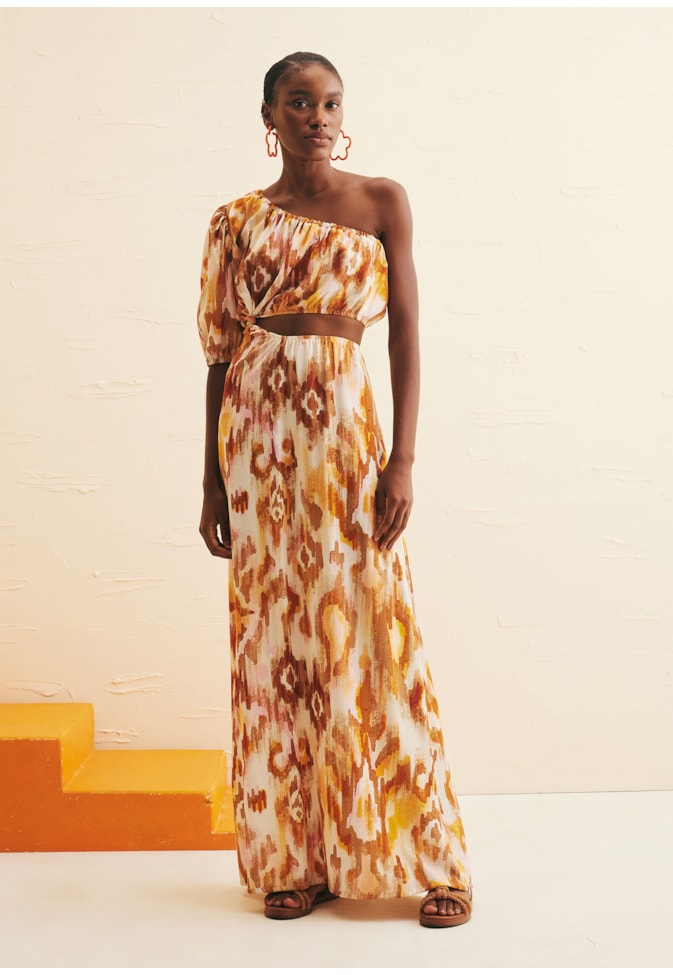 Vestido Longo Transpasse Cintura Estampado Ica