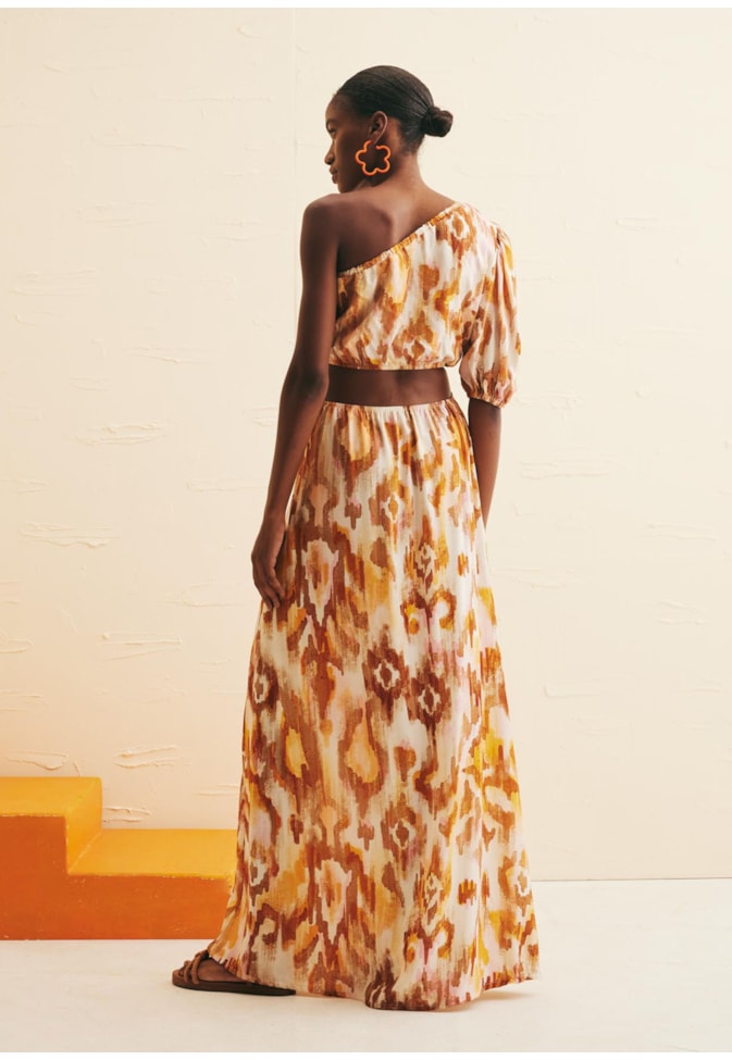 Vestido Longo Transpasse Cintura Estampado Ica