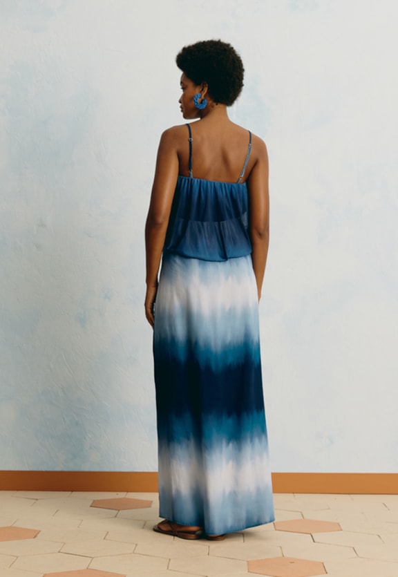 Vestido Longo Tule Estampado Brisa Marina Vista Traseira