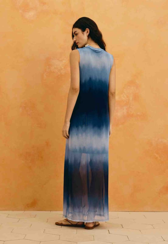 Vestido Longo Tule Estampado Brisa Marina Vista Traseira