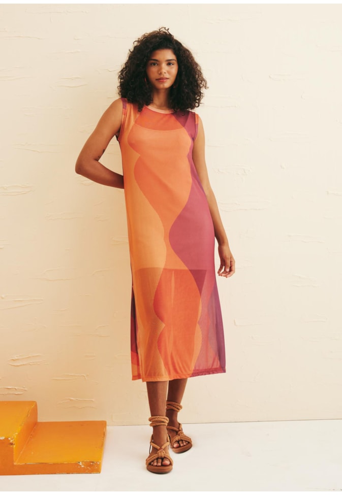 Vestido Longo Tule Estampado Las Coloradas