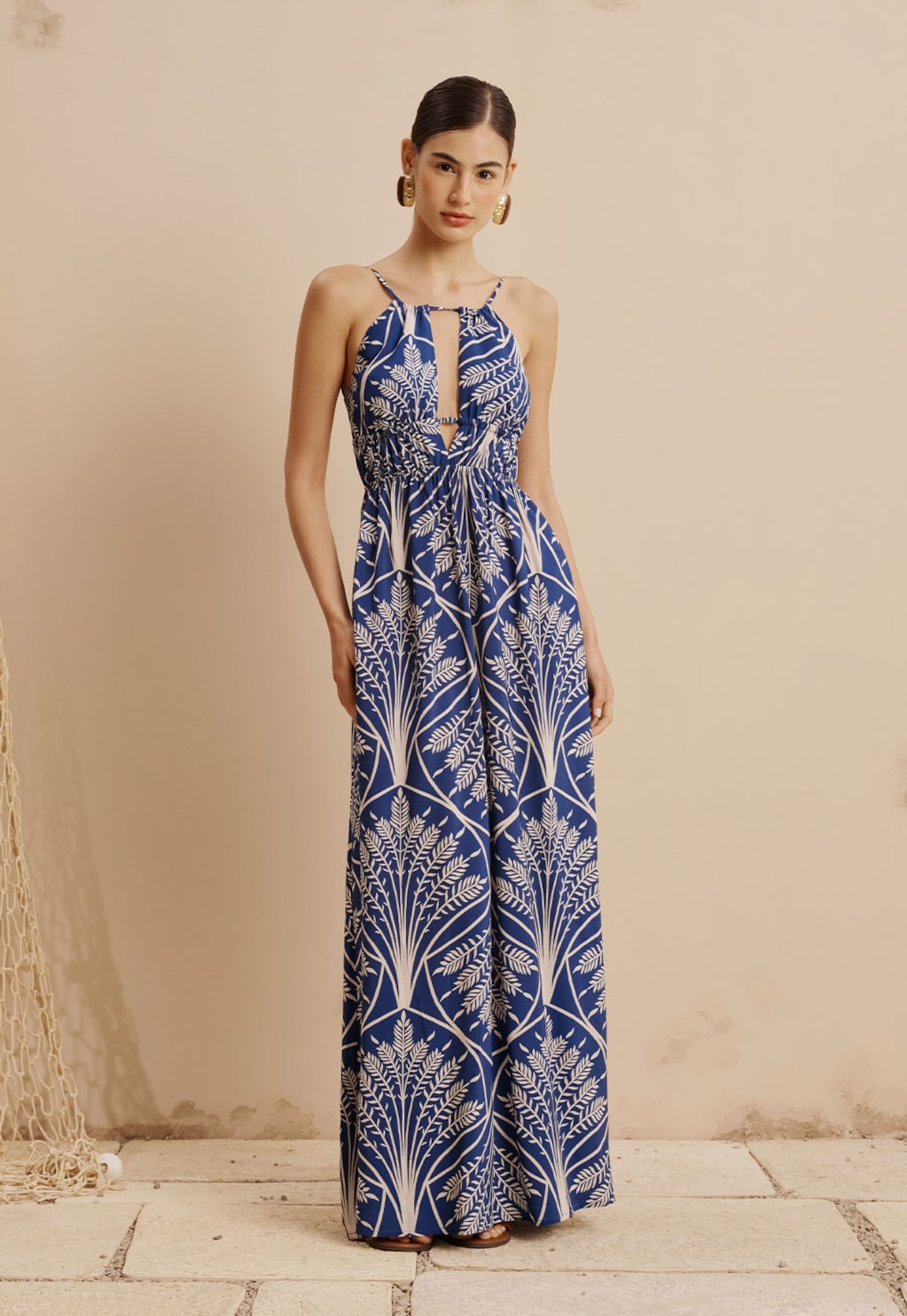 Vestido Longo Túnel Cintura Estampado Miriti