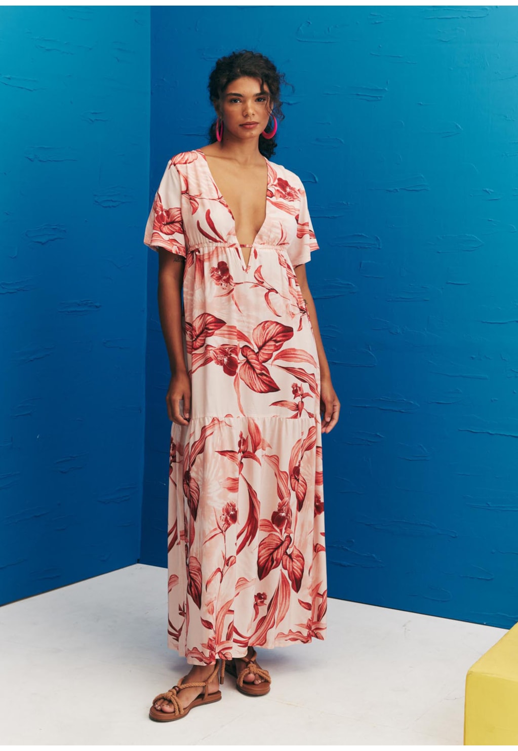 Vestido Longo Túnel Frontal Estampado Las Orquideas