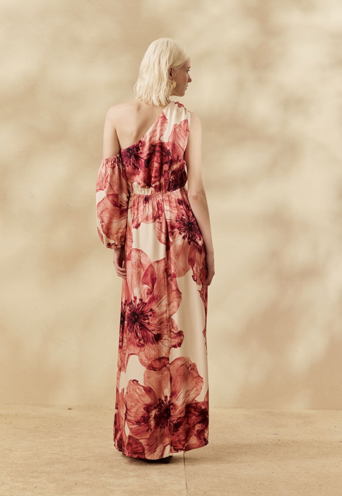 Vestido Longo Um Ombro Estampado Ancocha