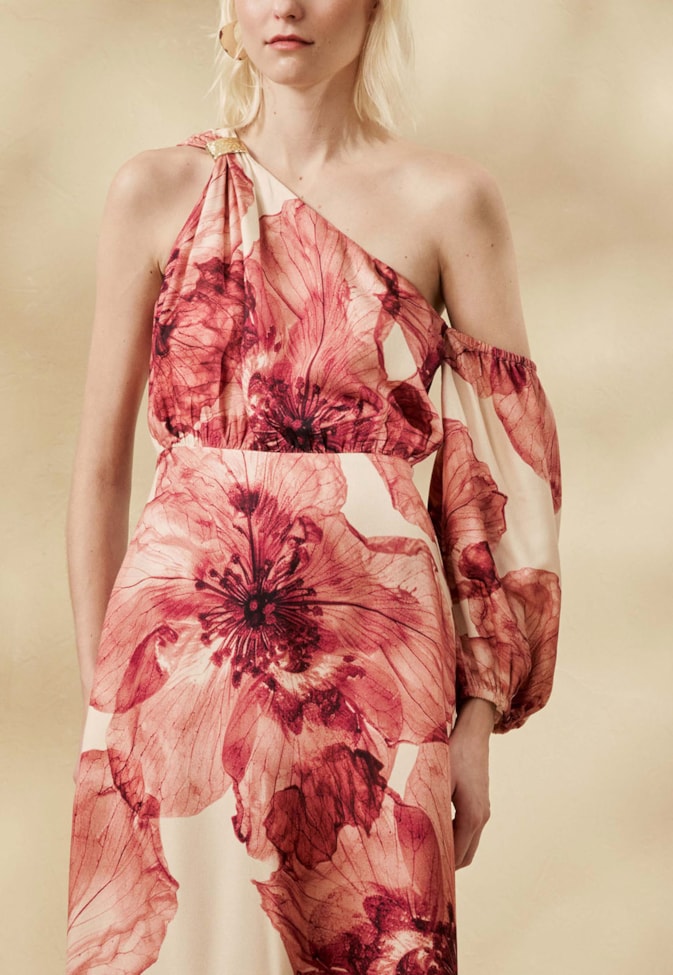 Vestido Longo Um Ombro Estampado Ancocha