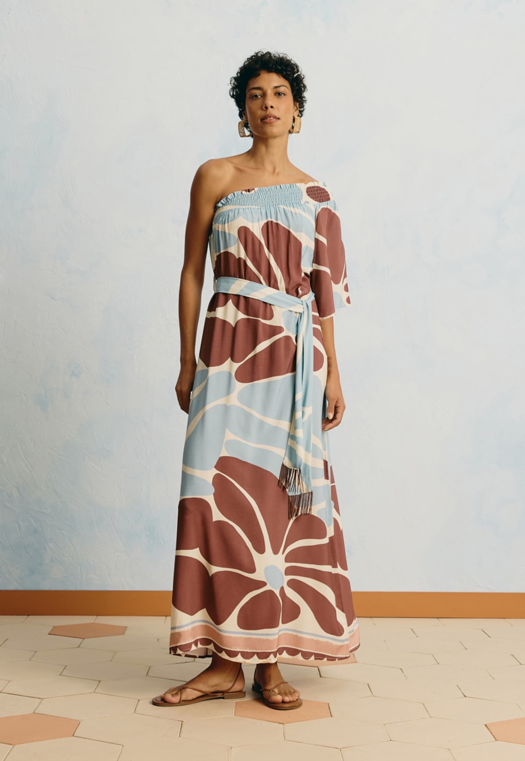 Vestido Longo Um Ombro Só Estampado Catleya