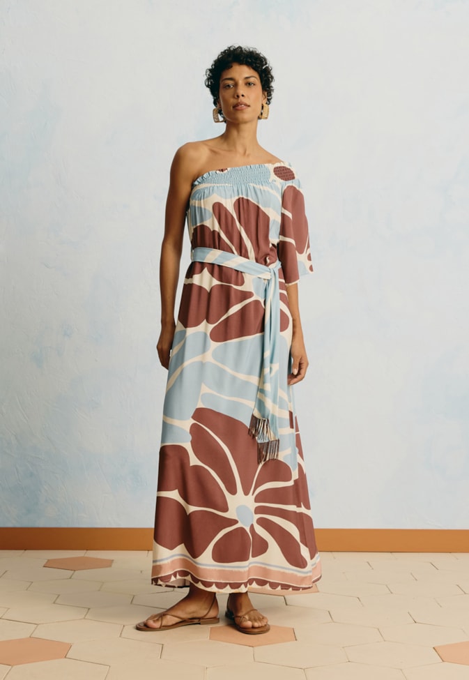 Vestido Longo Um Ombro Só Estampado Catleya