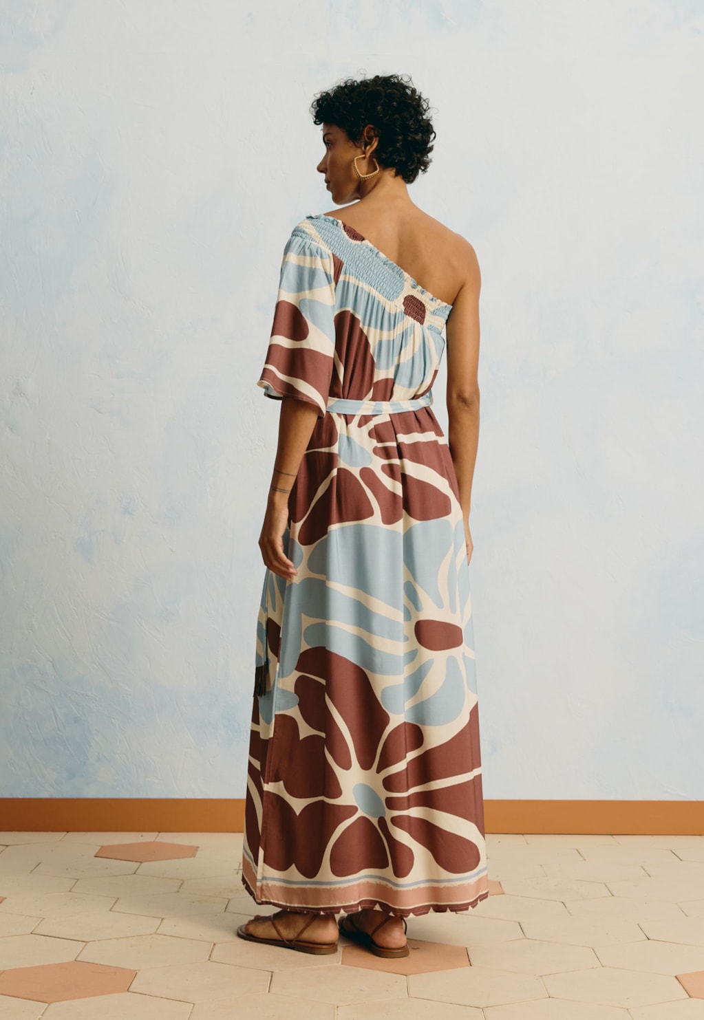Vestido Longo Um Ombro Só Estampado Catleya