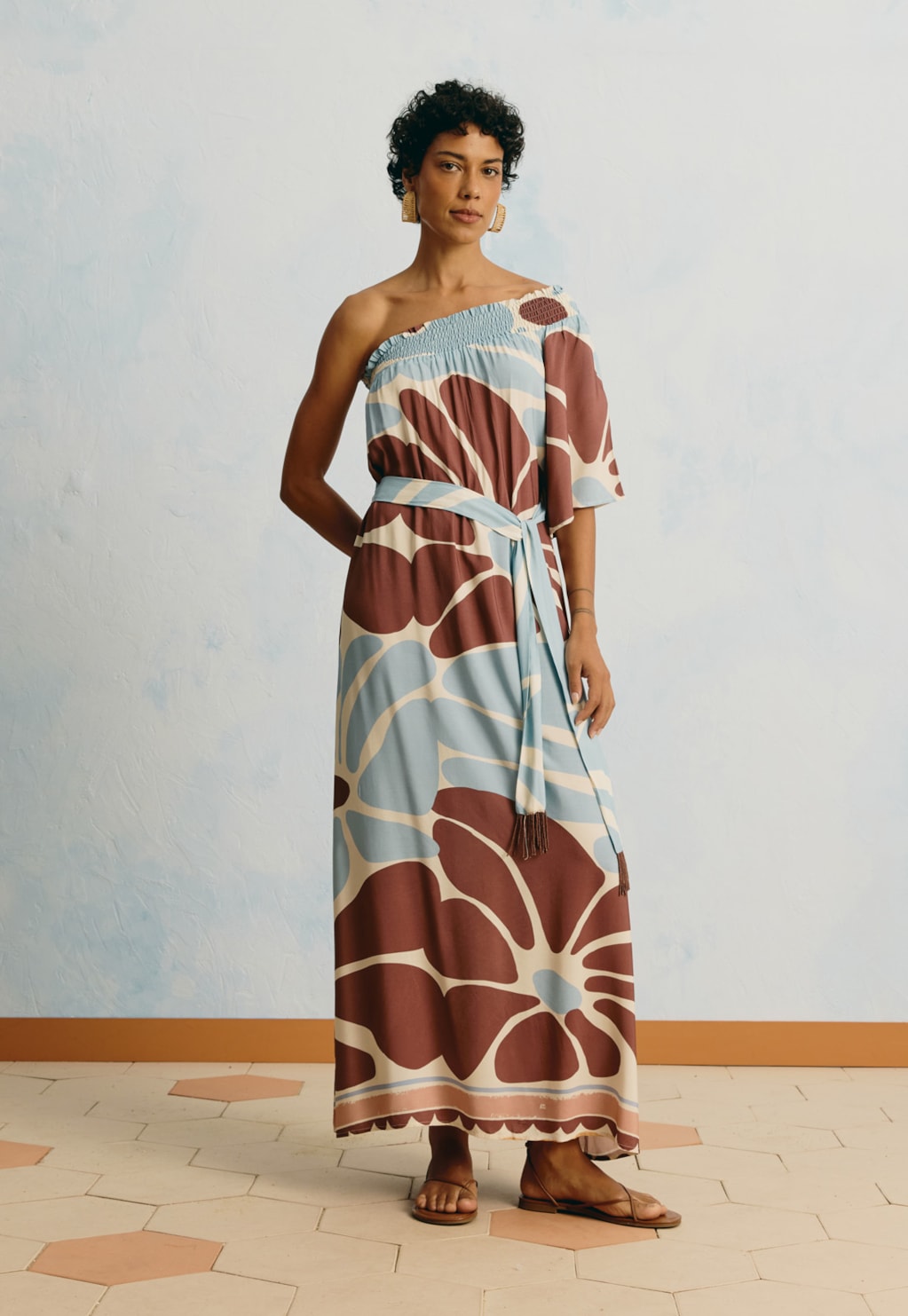 Vestido Longo Um Ombro Só Estampado Catleya