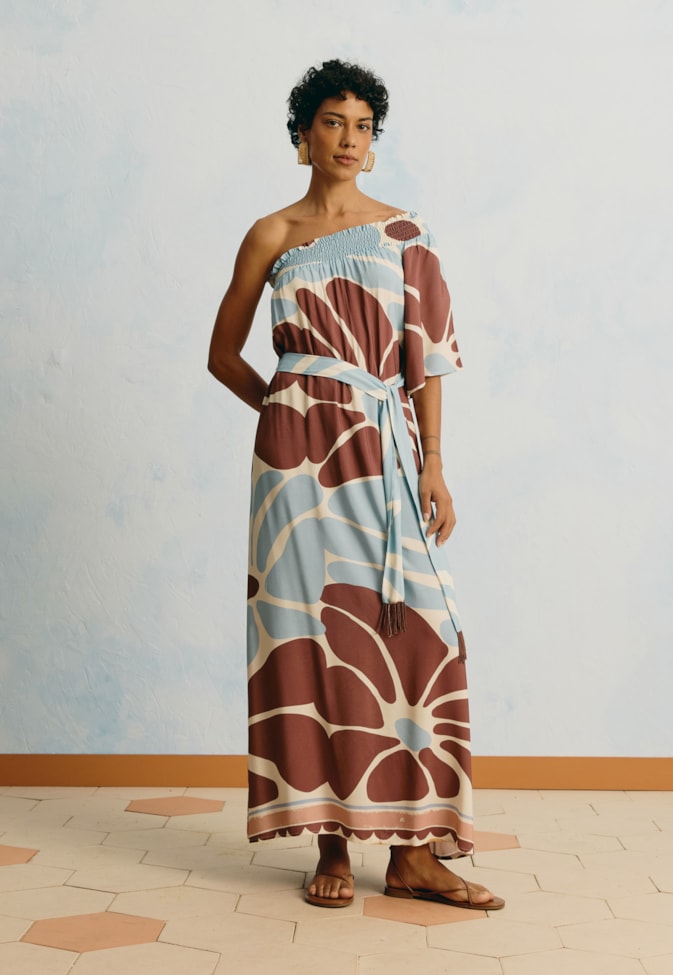 Vestido Longo Um Ombro Só Estampado Catleya