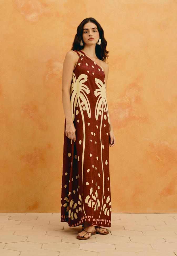 Vestido Longo Um Ombro Só Estampado Mirador