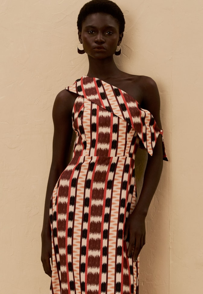 Vestido Longo Um Ombro Só Estampado Tapê