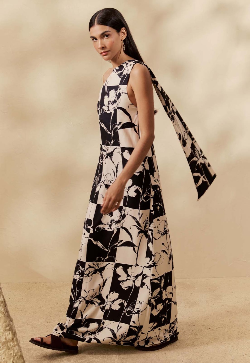 Vestido Longo Um Ombro Só Estampado Yareta