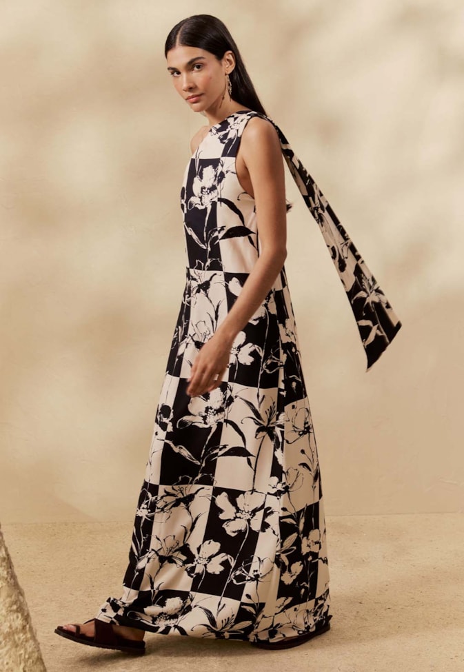 Vestido Longo Um Ombro Só Estampado Yareta