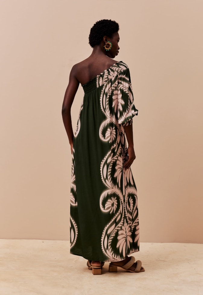 Vestido Longo Uma Manga Estampado Tilcara