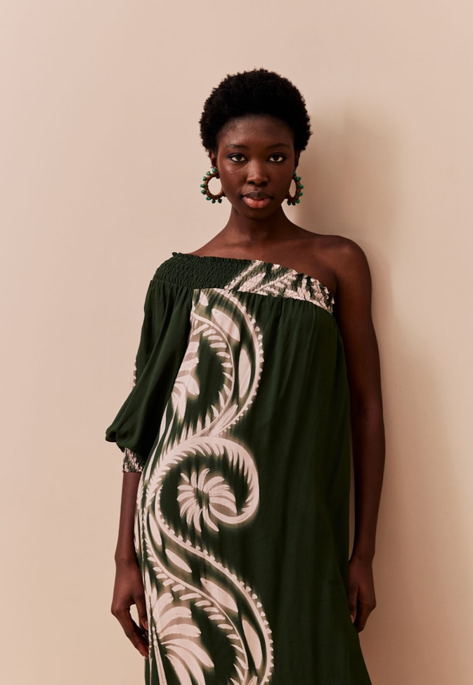 Vestido Longo Uma Manga Estampado Tilcara