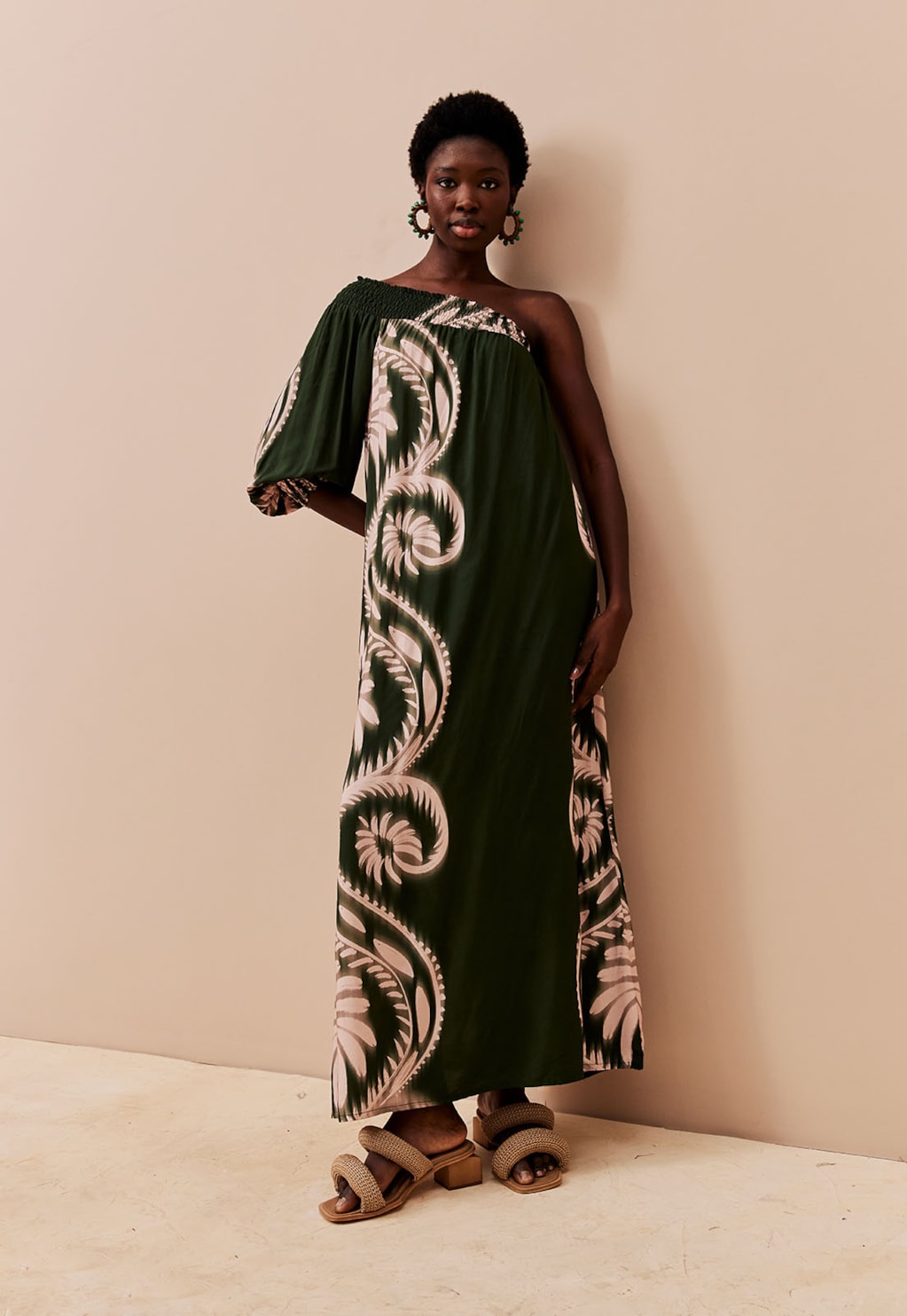 Vestido Longo Uma Manga Estampado Tilcara