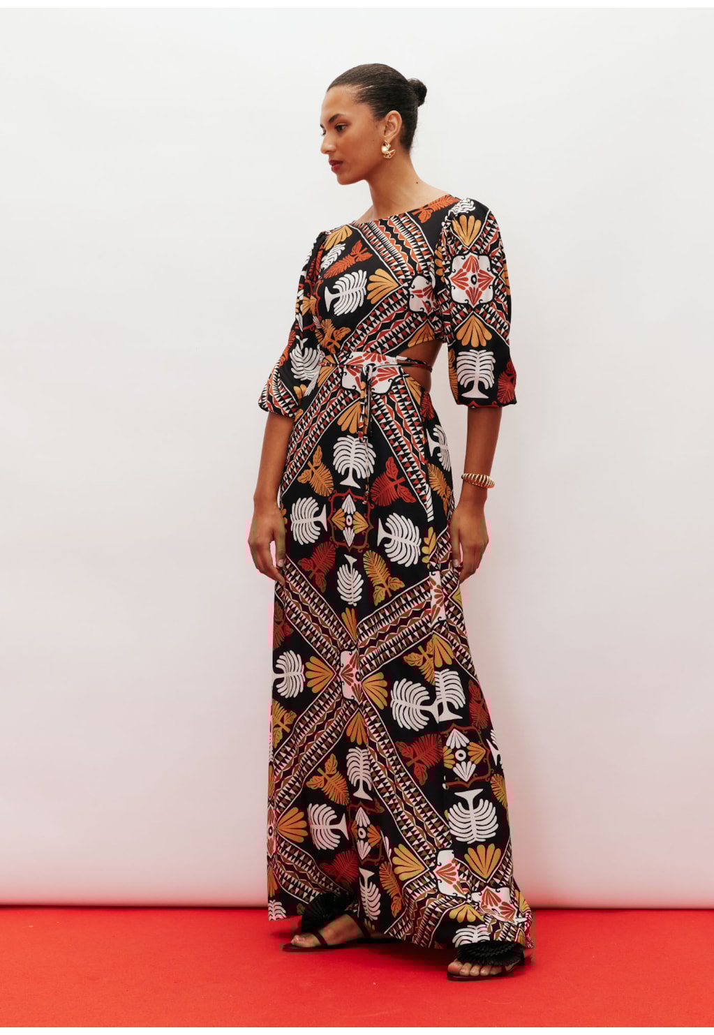 Vestido Longo Vazado Estampado Baião