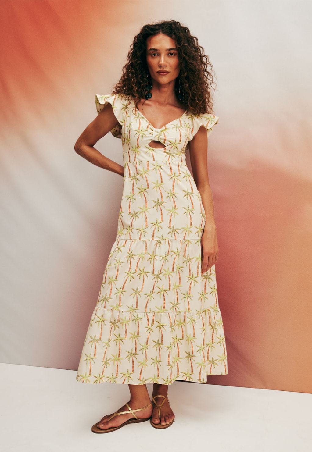 Vestido Manga Babado Estampado Itamaracá