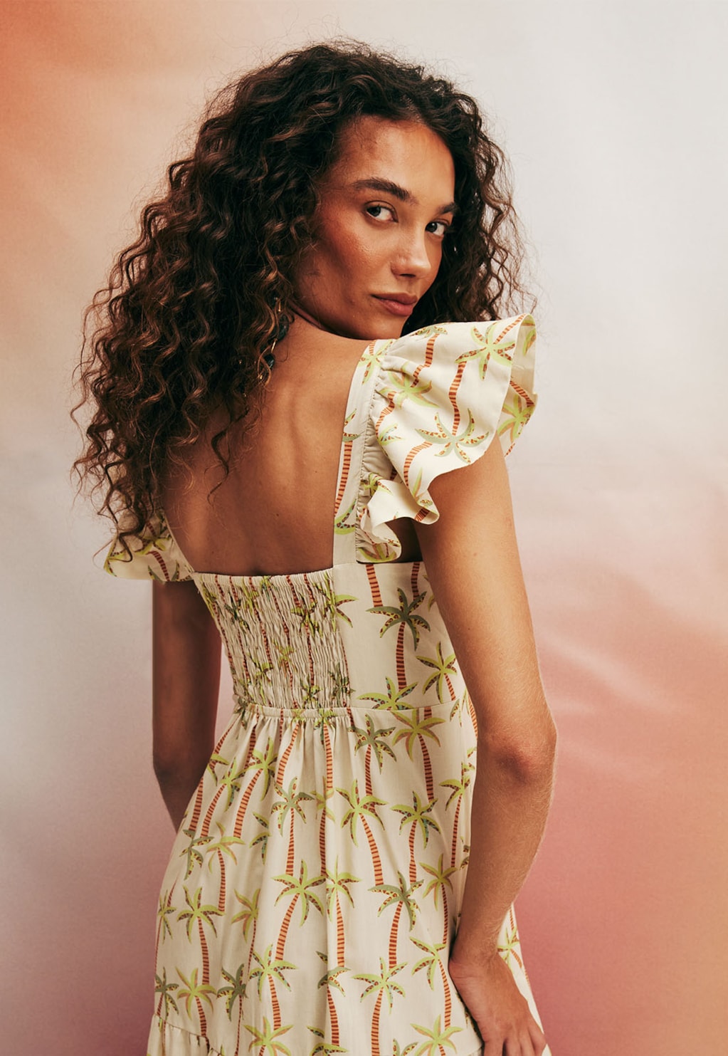 Vestido Manga Babado Estampado Itamaracá