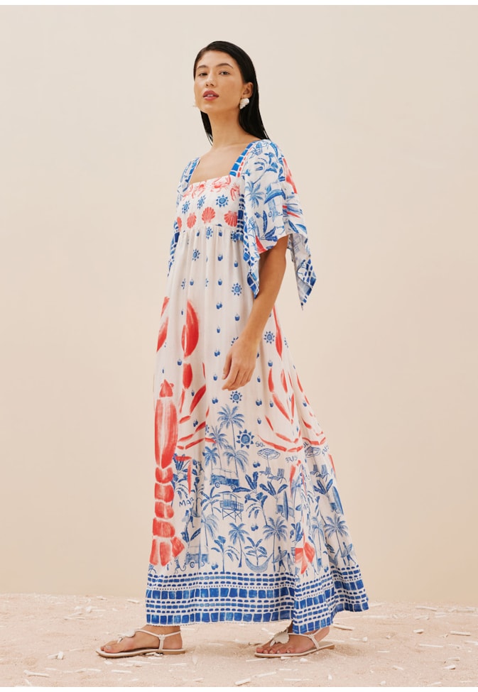 Vestido Max Midi Manga Aberta Estampado Icapui