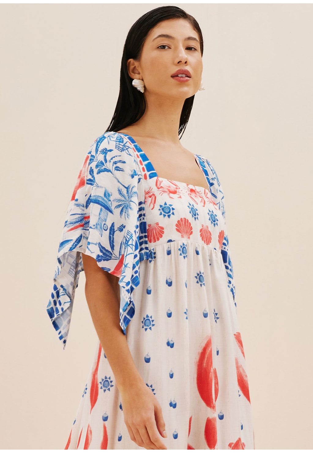 Vestido Max Midi Manga Aberta Estampado Icapui