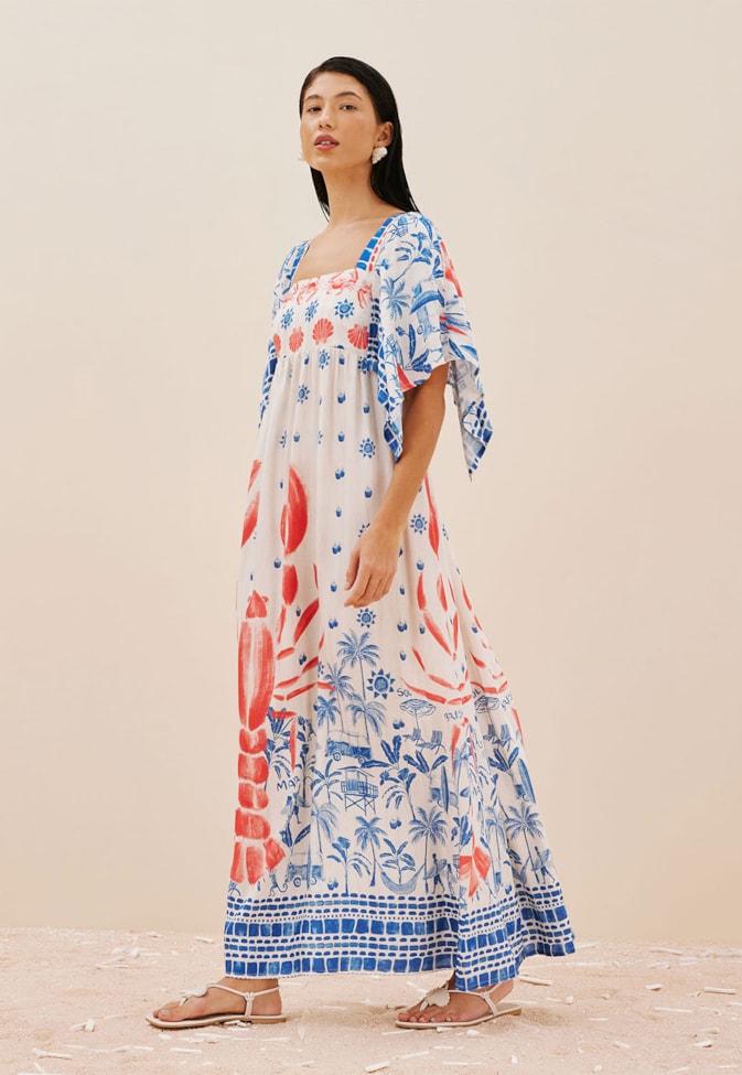 Vestido Max Midi Manga Aberta Estampado Icapui