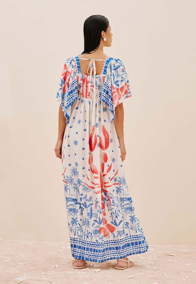 Vestido Max Midi Manga Aberta Estampado Icapui