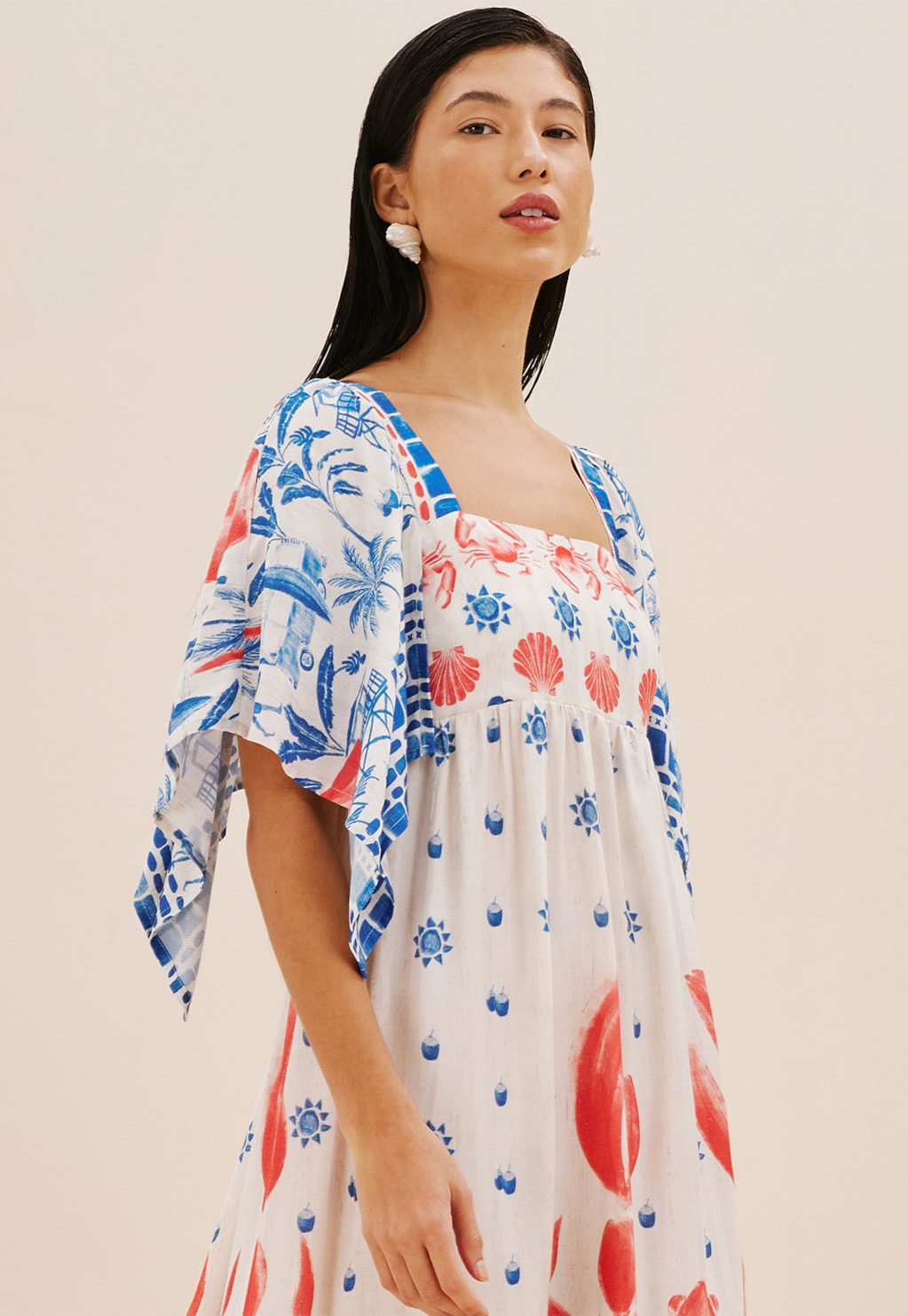 Vestido Max Midi Manga Aberta Estampado Icapui