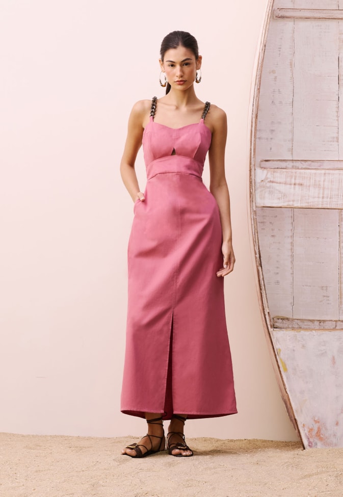 Vestido Maxi Midi Alça Corrente