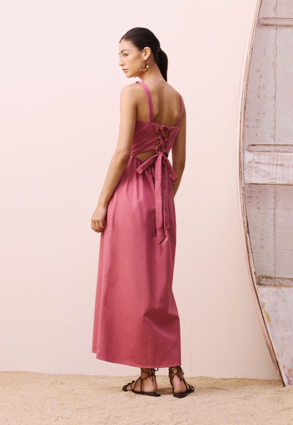 Vestido Maxi Midi Alça Corrente Vista Traseira