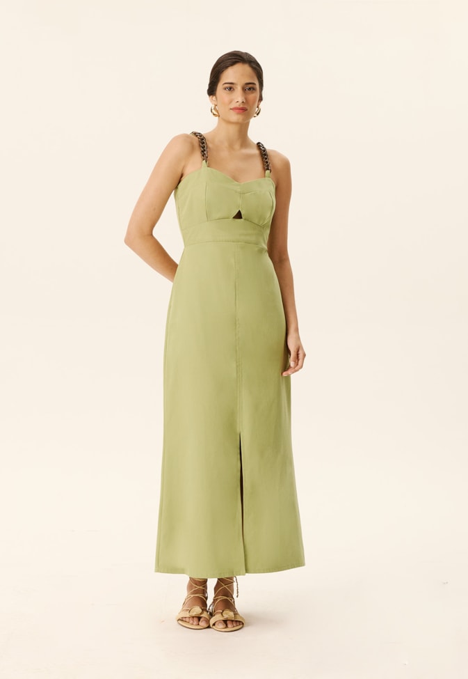 Vestido Maxi Midi Alça Corrente