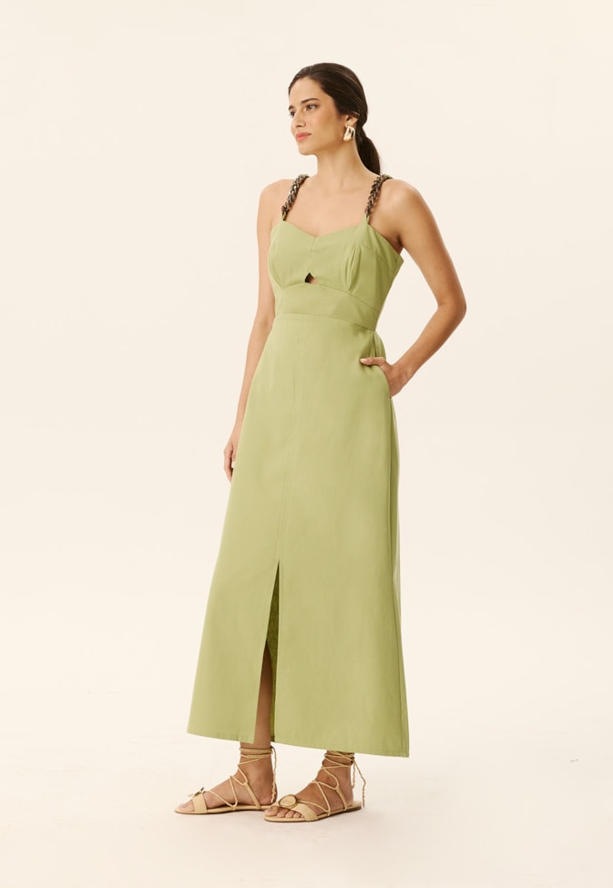 Vestido Maxi Midi Alça Corrente