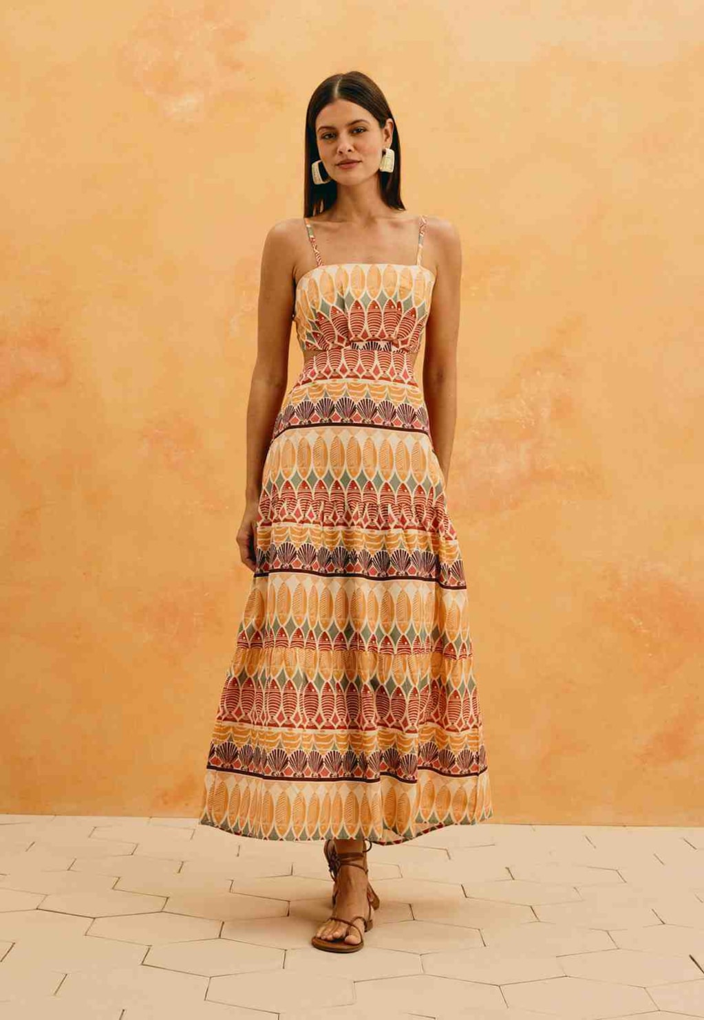 Vestido Maxi Midi Amarração Estampado Del Mar