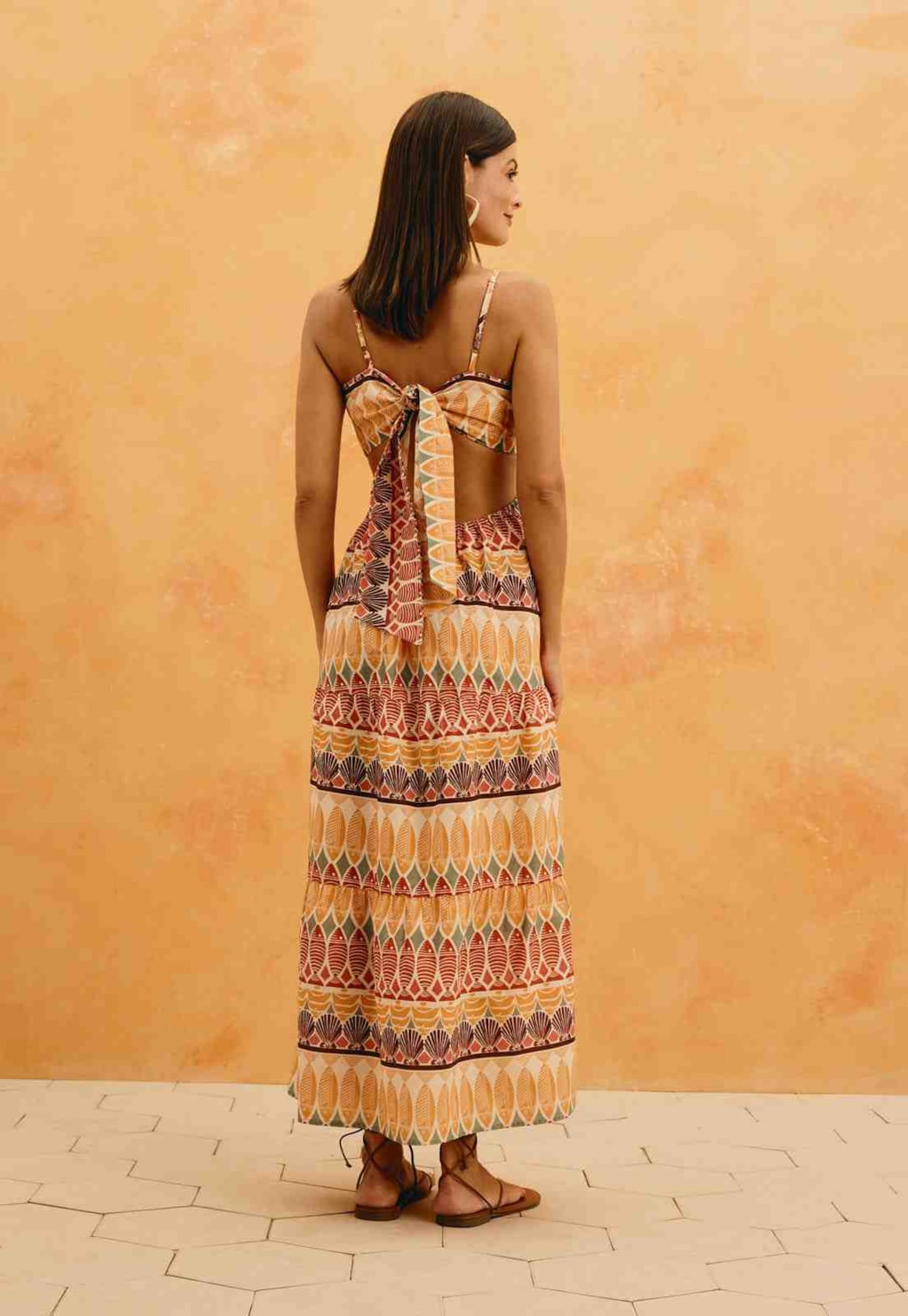 Vestido Maxi Midi Amarração Estampado Del Mar