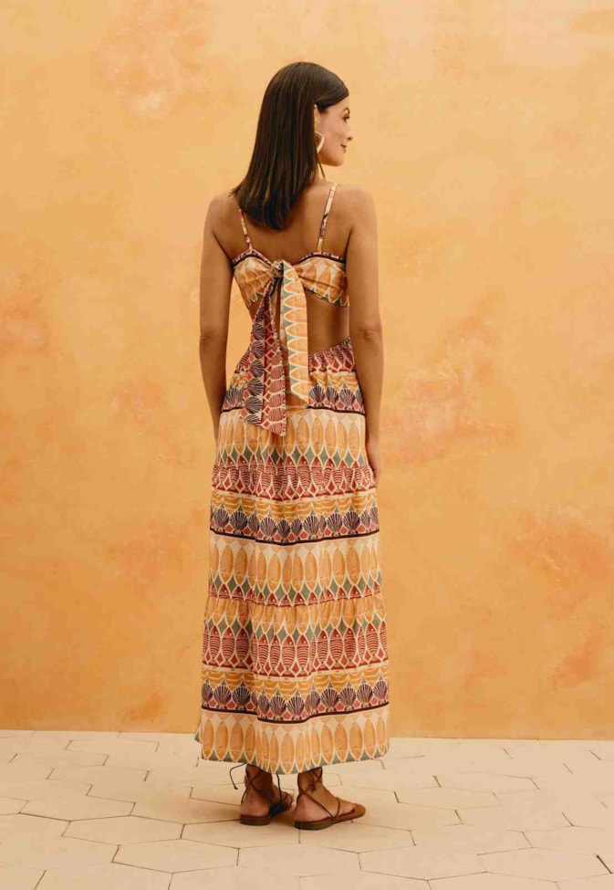 Vestido Maxi Midi Amarração Estampado Del Mar