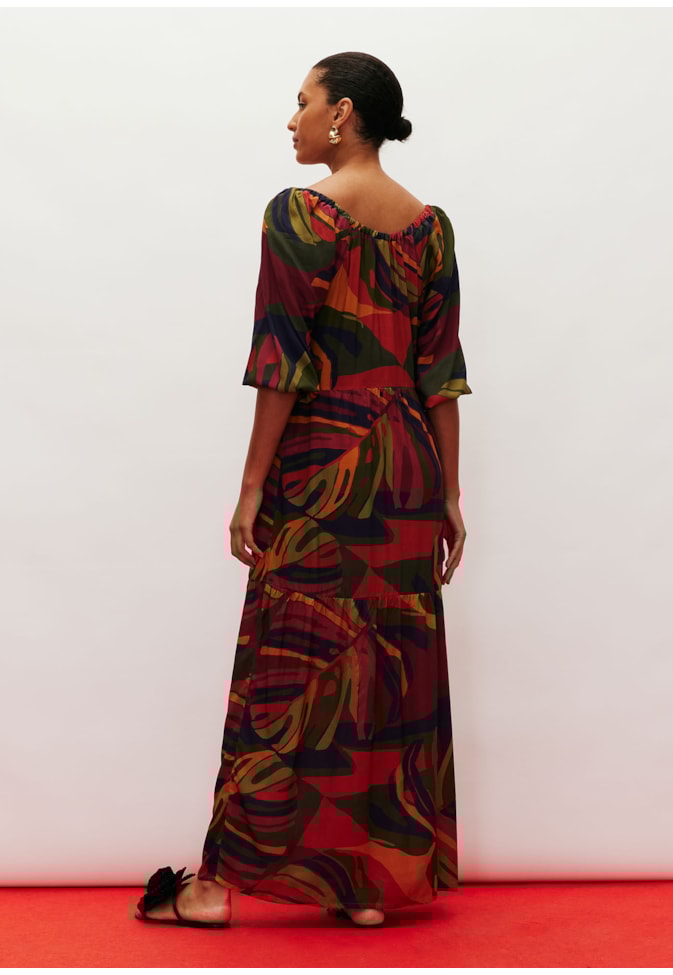 Vestido Maxi Midi Babados Estampado Merengue