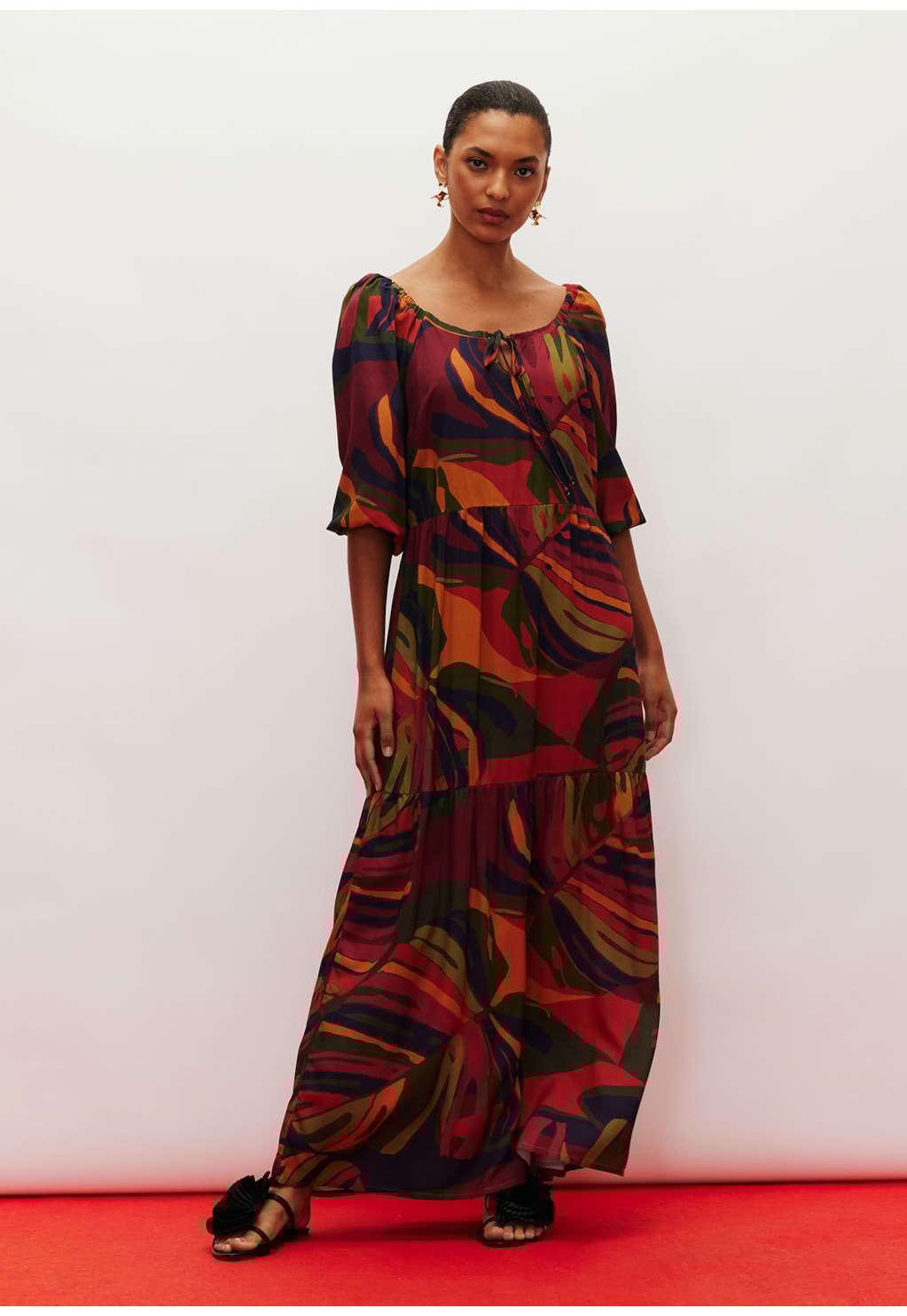 Vestido Maxi Midi Babados Estampado Merengue