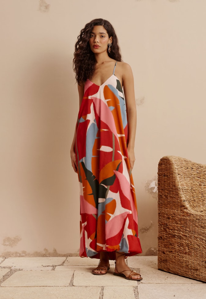 Vestido Maxi Midi Balonê Estampado Igapo
