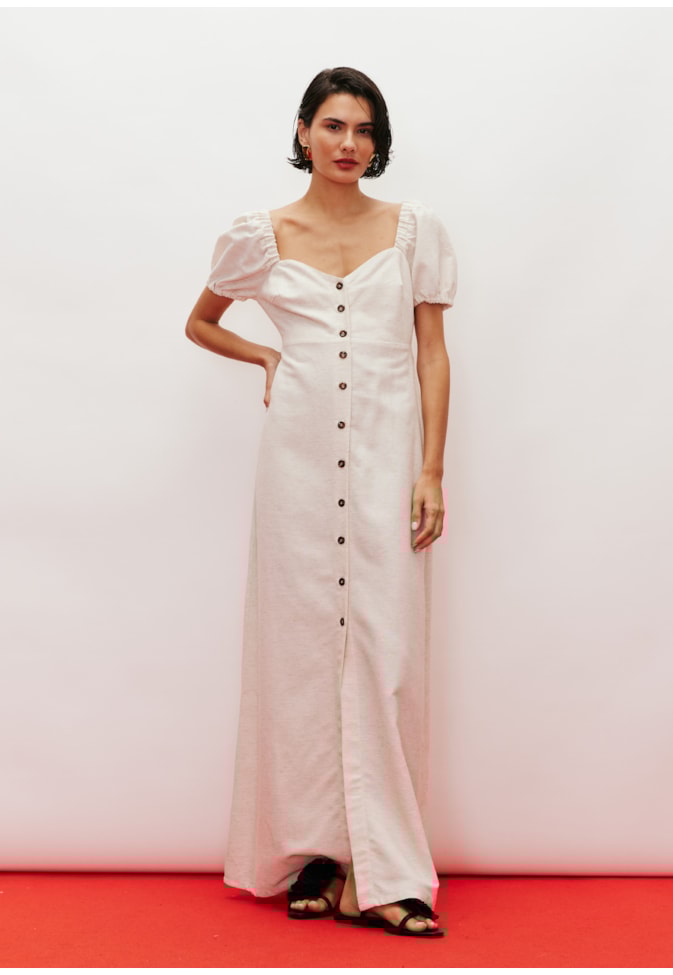 Vestido Maxi Midi Botões Liso