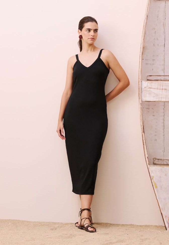 Vestido Maxi Midi Canelado Alça