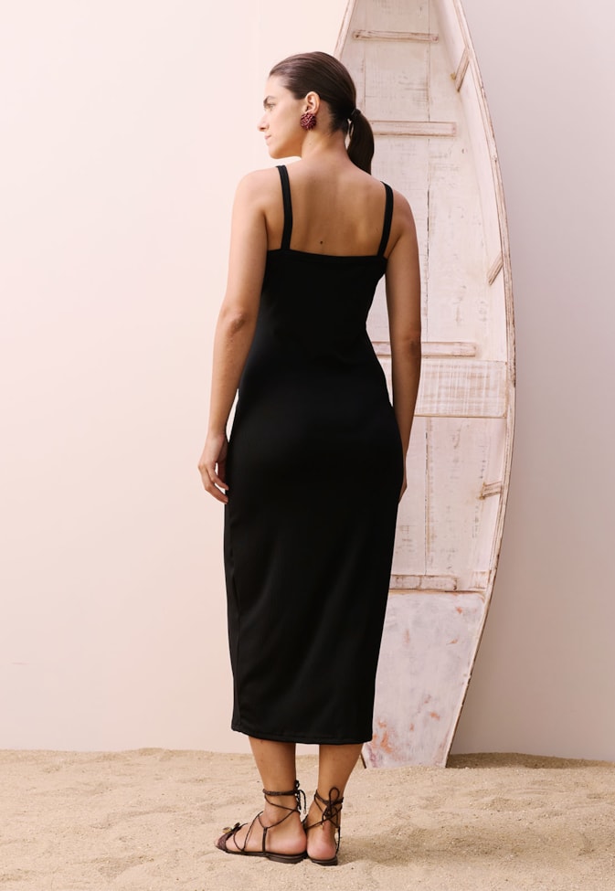 Vestido Maxi Midi Canelado Alça