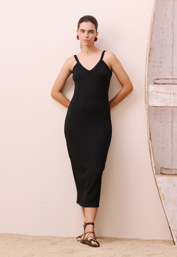 Vestido Maxi Midi Canelado Alça