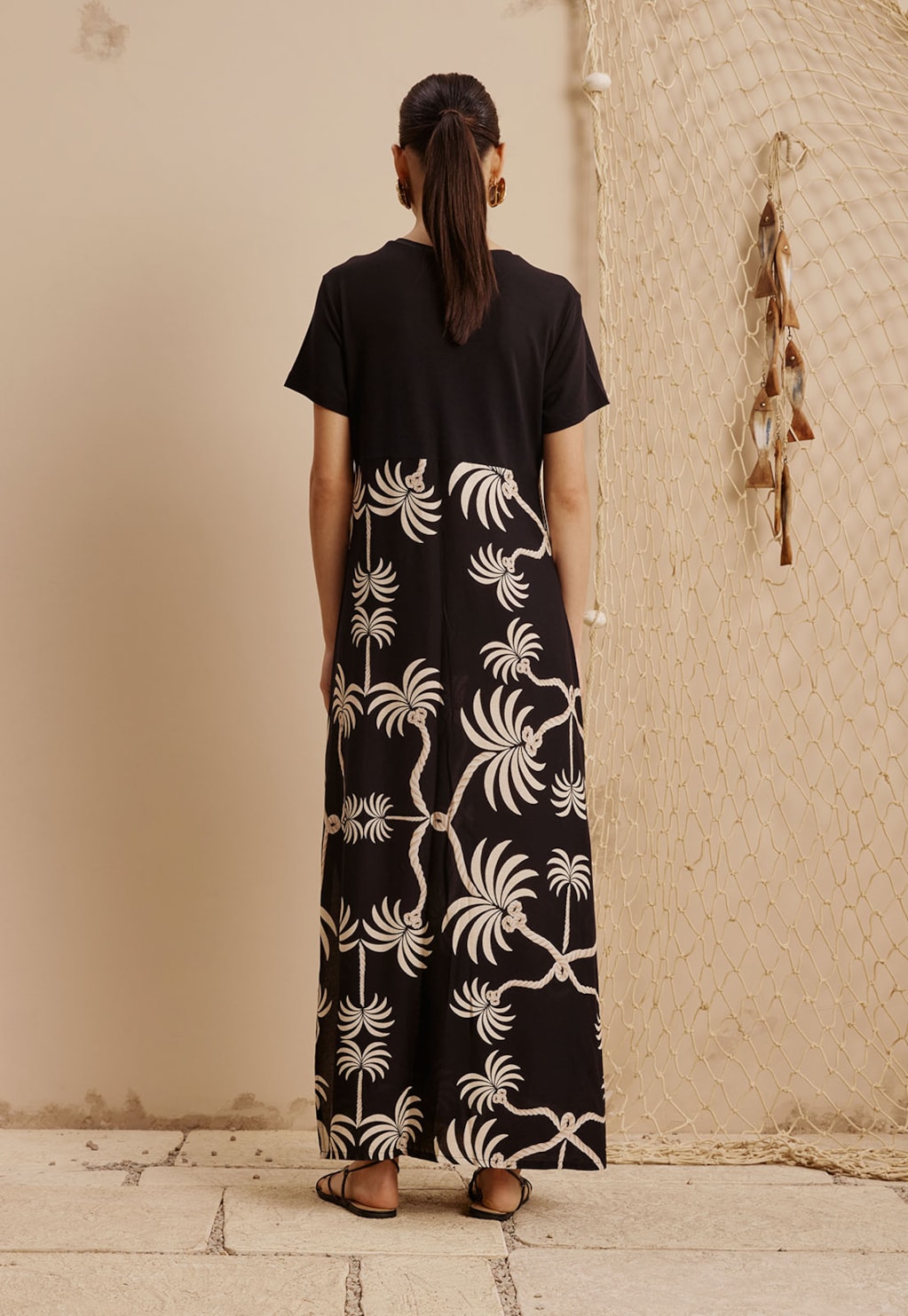 Vestido Maxi Midi com Malha Estampado Carnaúba