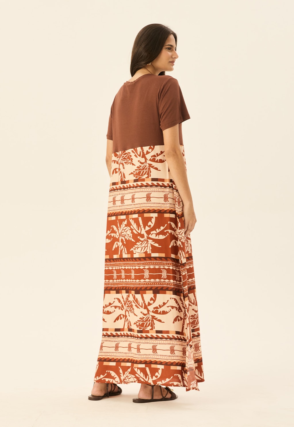 Vestido Maxi Midi com Malha Estampado Carnaúba